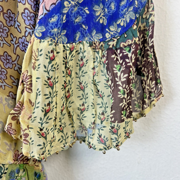 Floreat by Anthropologie Boho Patchwork Beaded Blouse Sheer Lining Large NWT - Picture 7 of 11
